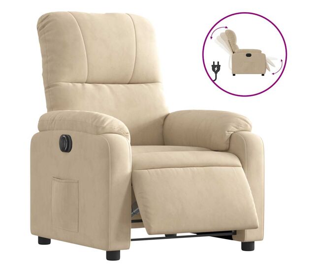 Vidaxl sillón reclinable eléctrico tela de microfibra color crema