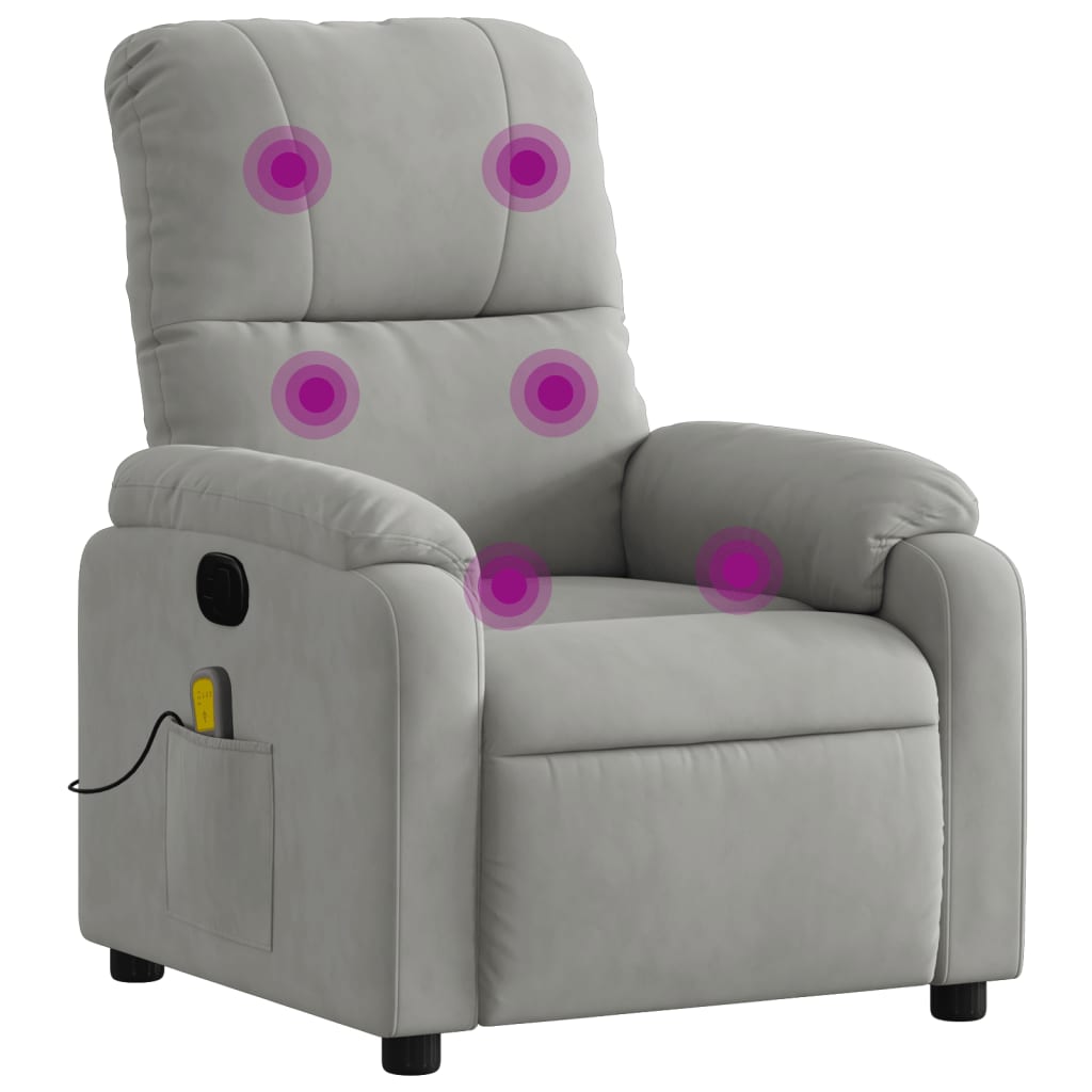 Vidaxl sillón reclinable de masaje tela de microfibra gris claro