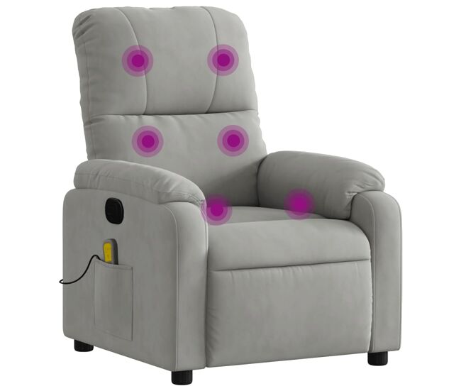 Vidaxl sillón reclinable de masaje tela de microfibra gris claro