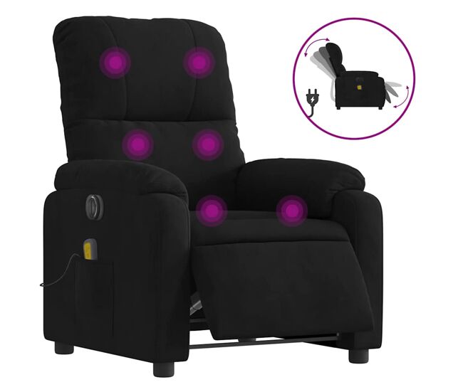 Vidaxl sillón reclinable de masaje eléctrico tela de microfibra negro