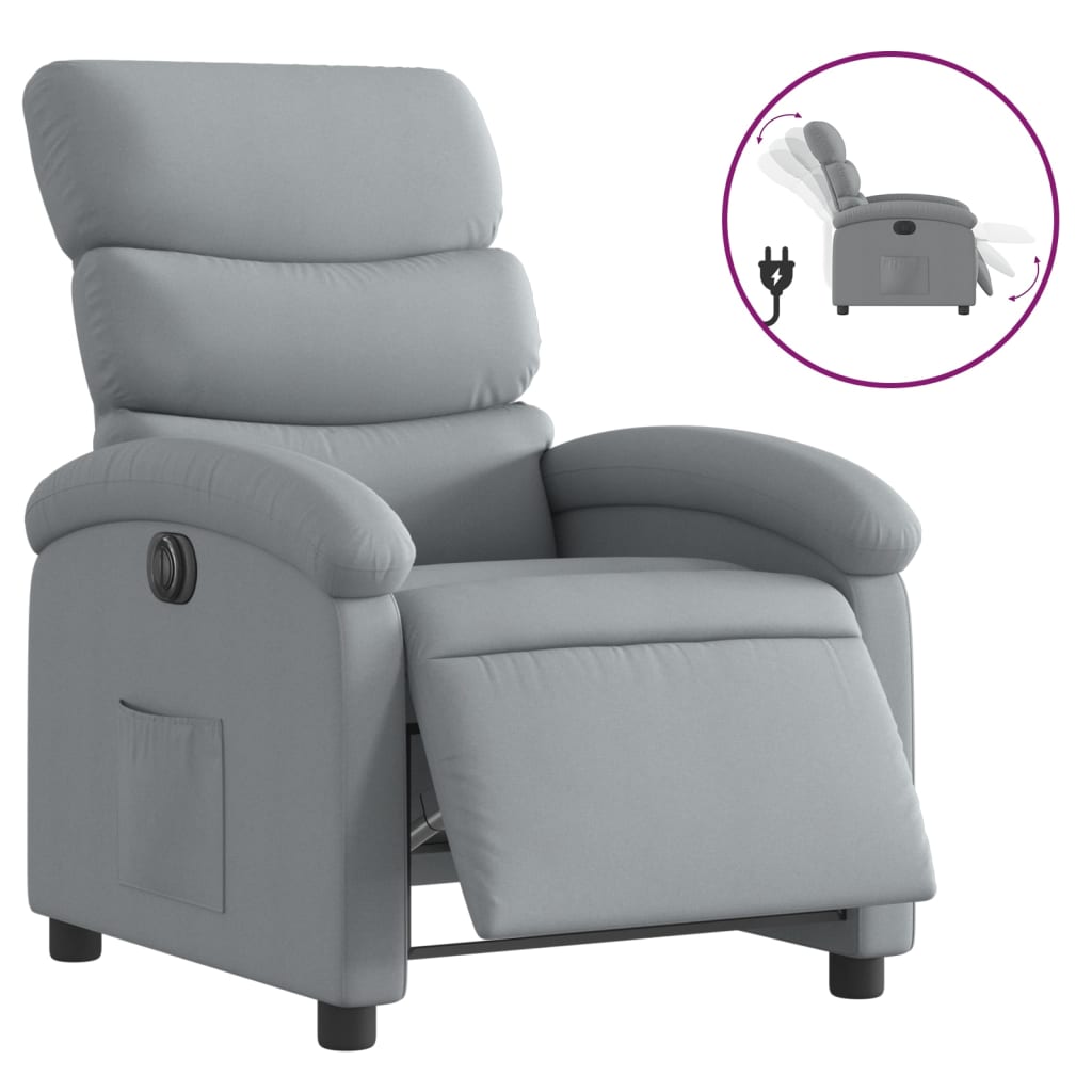 Vidaxl sillón reclinable eléctrico tela gris claro
