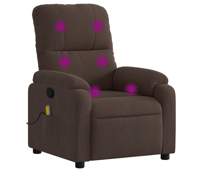 Vidaxl sillón reclinable de masaje tela de microfibra marrón