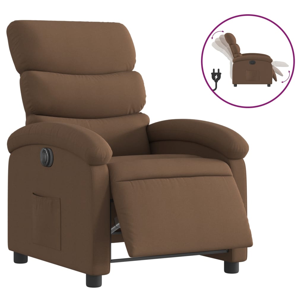 Vidaxl sillón reclinable eléctrico de tela marrón