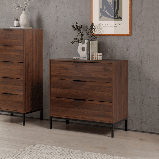 Cômoda Auri 3 gavetas cor Nogueira