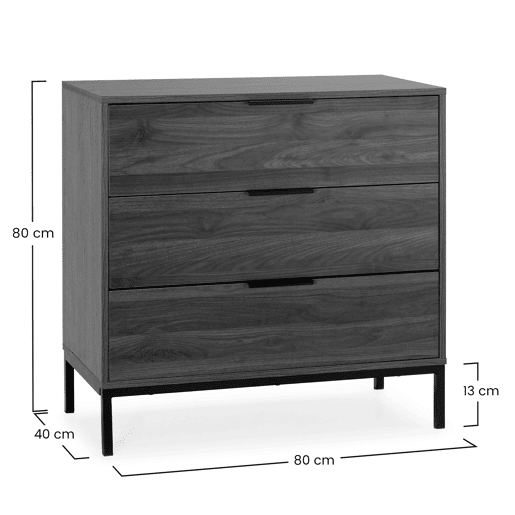 Cômoda Auri 3 gavetas cor Nogueira