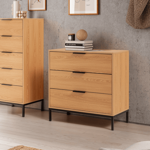 Cômoda Auri 3 gavetas cor Carvalho