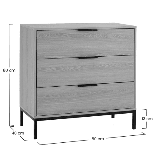 Cômoda Auri 3 gavetas cor Carvalho