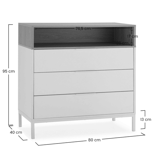Cômoda Nieve 3 gavetas cor Branco