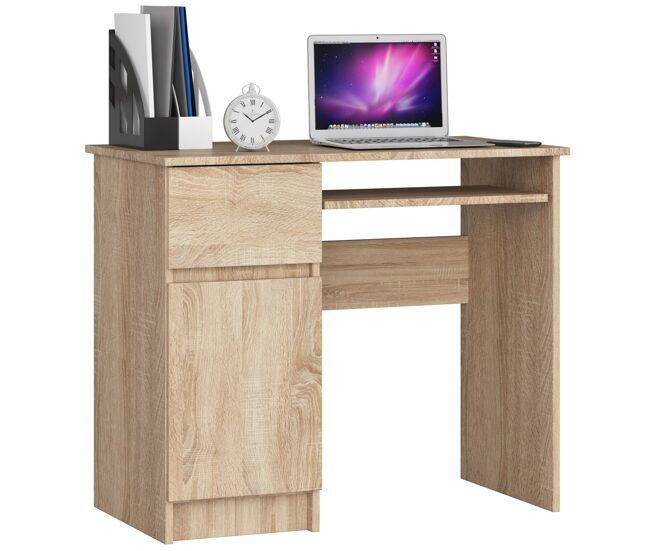 Escritorio de ordenador akord piksel roble sonoma 90 cm izquierda 1 puerta 1 cajón color roble sonoma mate 3 estantes 90x50x77 cm