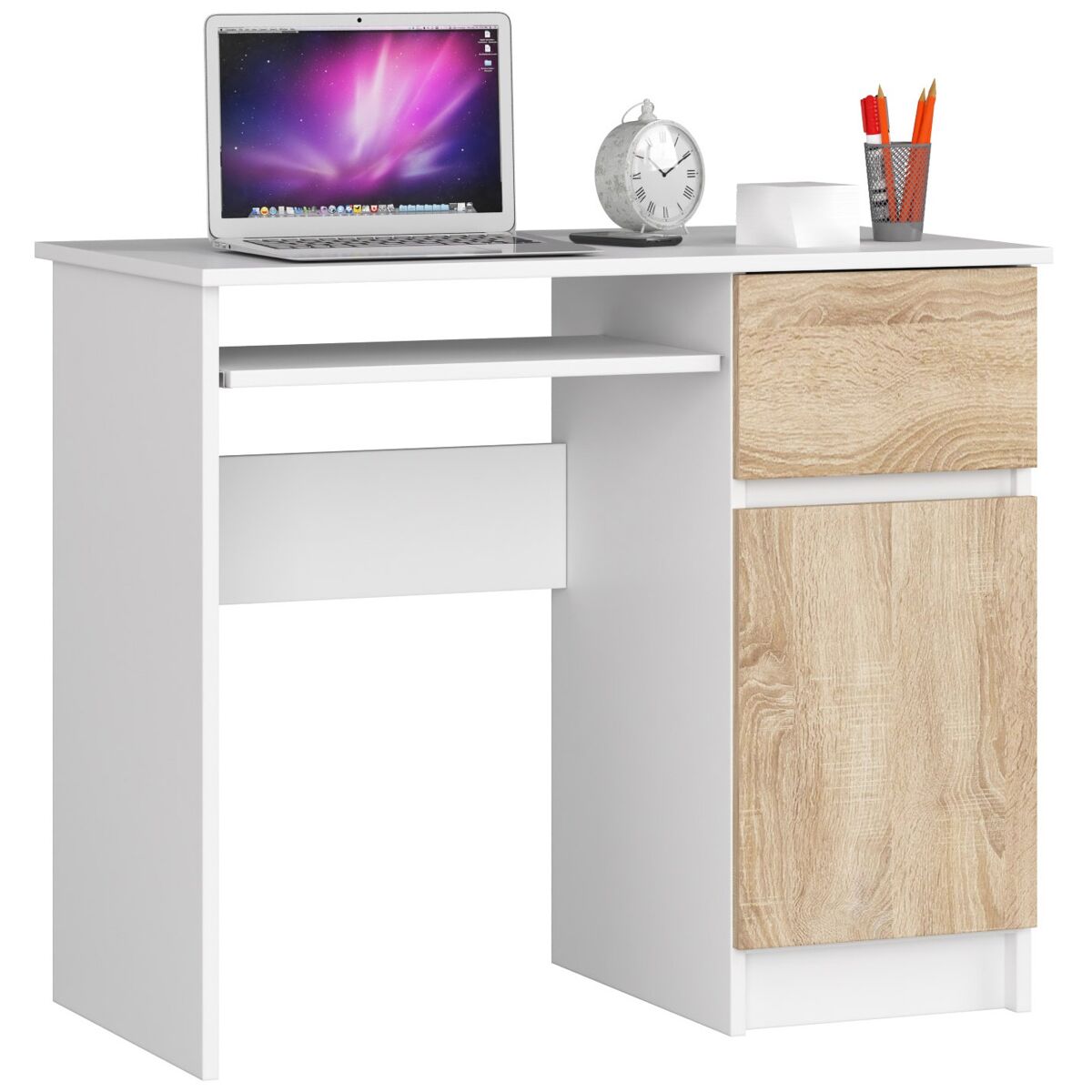 Escritorio Piksel AKORD 1 cajón 3 estantes Blanco, Grafito gris 90x50 Blanco/ Madera