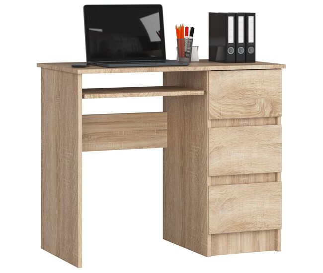 Escritorio de ordenador akord a6 roble sonoma 90 cm derecho 3 cajones color roble sonoma mate 1 estante 90x50x77 cm