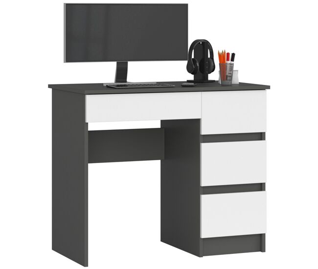 Escritorio de ordenador akord a7 grafito gris 90 cm derecho 4 cajones color blanco mate 90x50x77 cm