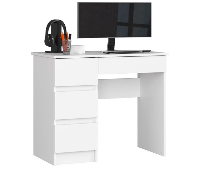 Escritorio de ordenador akord a7 blanco 90 cm izquierda 4 cajones color blanco mate 90x50x77 cm