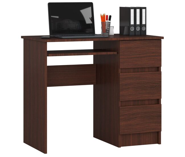 Escritorio de ordenador AKORD A6 Wengué 90 cm derecho 3 cajones color Wengué mate 1 estante 90x50x77 cm