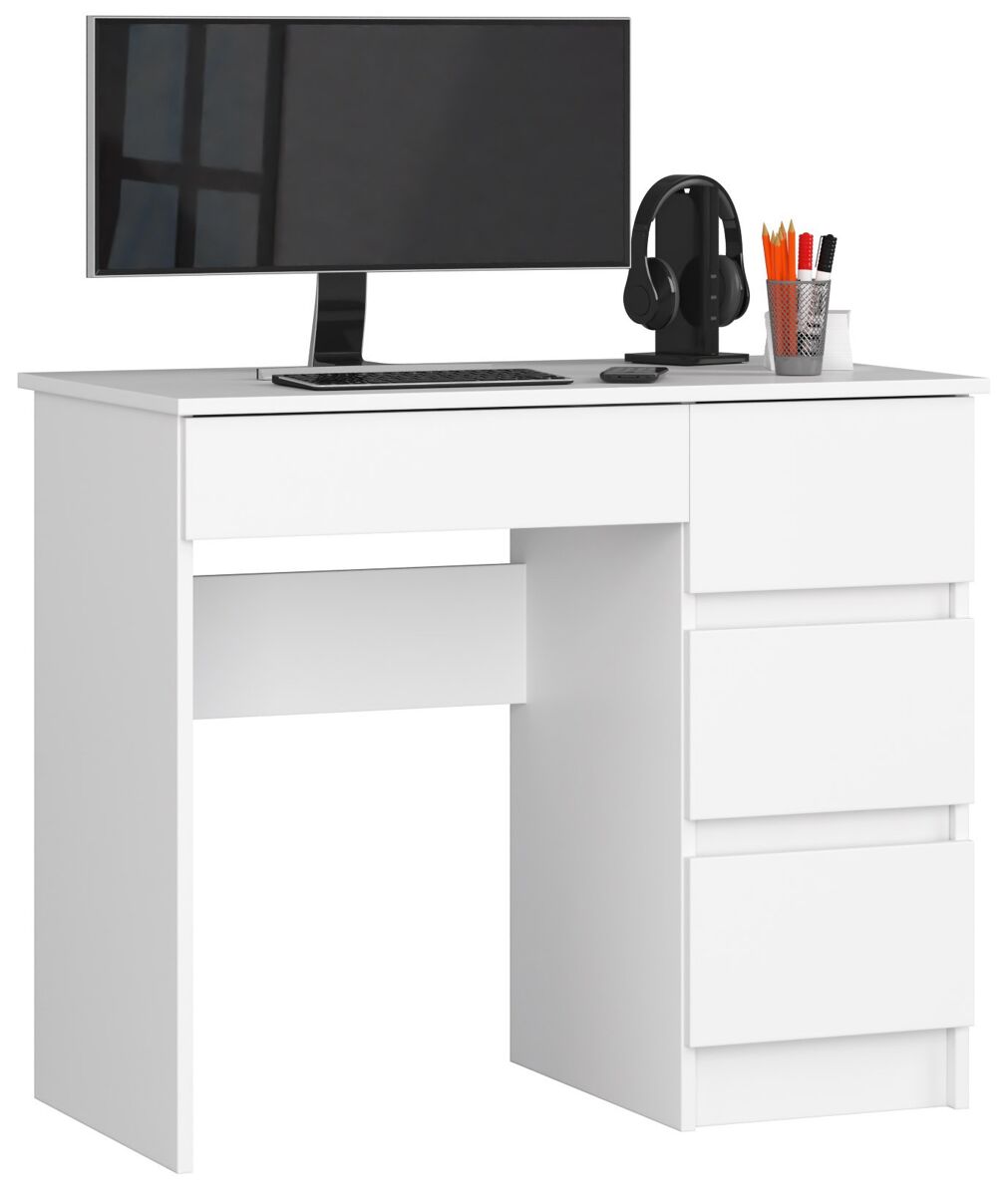 Escritorio de ordenador akord a7 blanco 90 cm derecho 4 cajones color blanco mate 90x50x77 cm