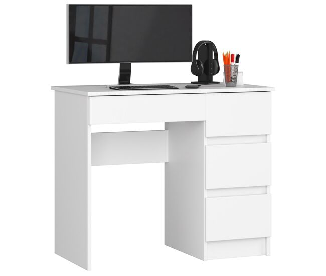 Escritorio de ordenador akord a7 blanco 90 cm derecho 4 cajones color blanco mate 90x50x77 cm