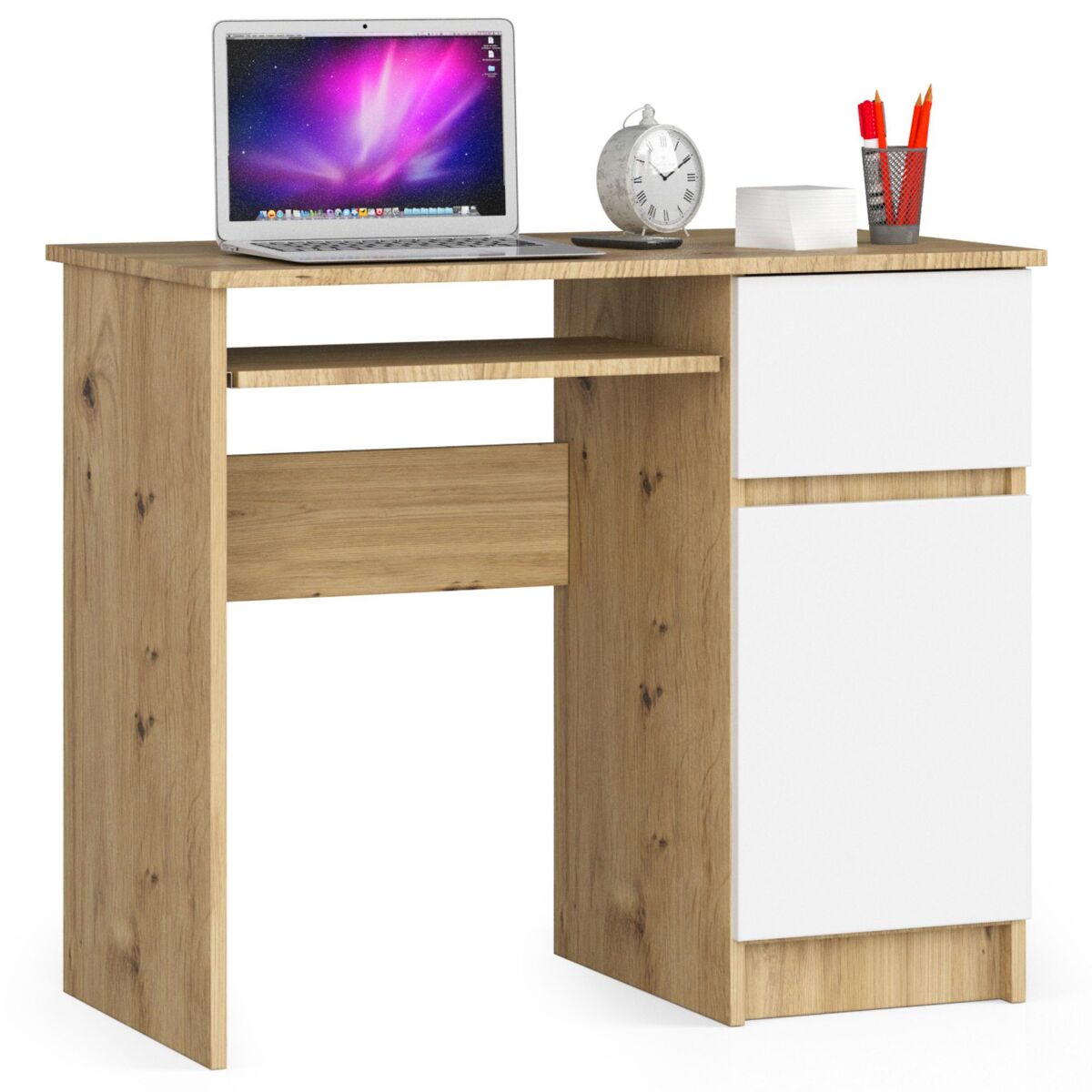 Escritorio de ordenador AKORD PIKSEL derecho 1 puerta 1 cajón 90x50 Natural