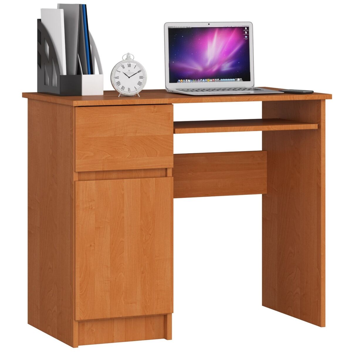 Escritorio de ordenador akord piksel aliso 90 cm izquierda 1 puerta 1 cajón color aliso mate 3 estantes 90x50x77 cm
