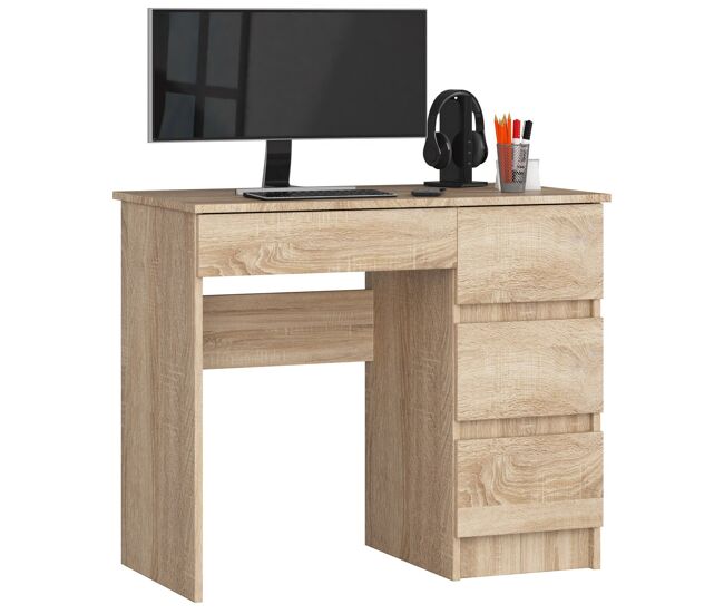 Escritorio de ordenador akord a7 roble sonoma 90 cm con lado derecho 4 cajones frente en color roble sonoma 90x50x77 cm