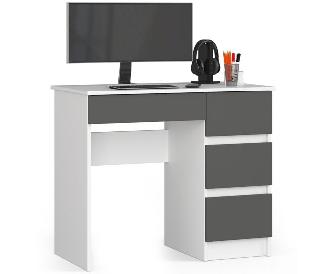 Escritorio de ordenador akord a7 blanco 90 cm derecho 4 cajones color grafito gris mate 90x50x77 cm