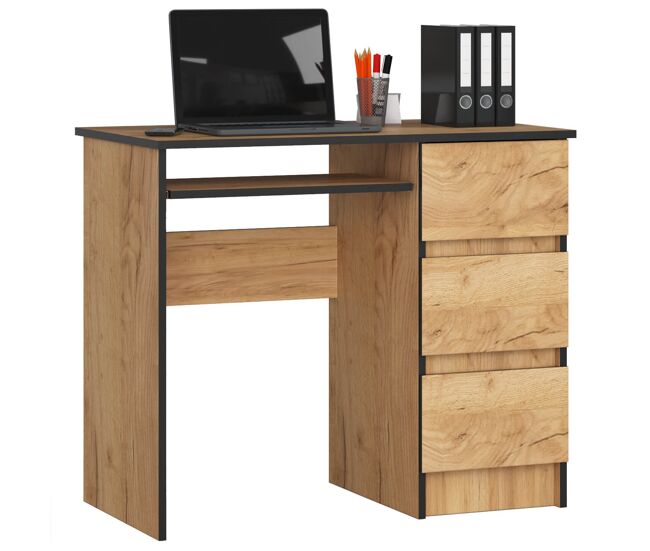 Escritorio de computadora akord a6 roble craft 90 cm derecho 3 cajones color roble craft mate 1 estante 90x50x77 cm