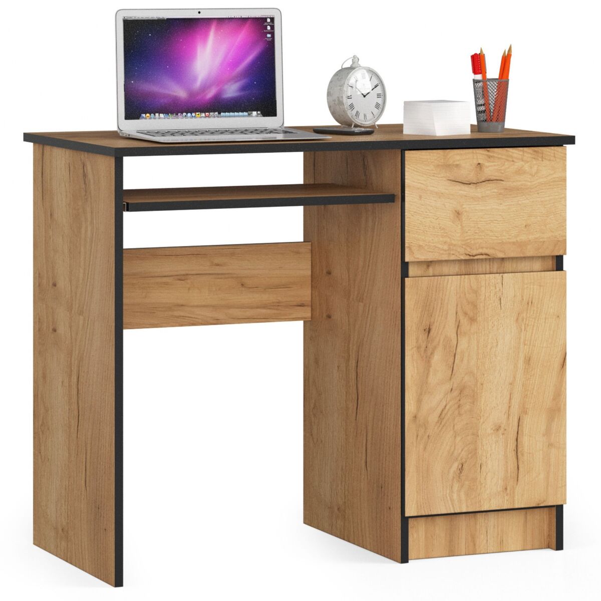Escritorio de ordenador AKORD PIKSEL derecho 1 puerta 1 cajón 90x50 Roble