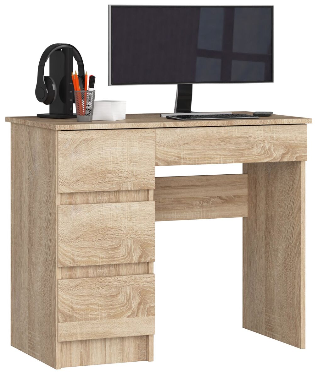 Escritorio de ordenador akord a7 roble sonoma 90 cm izquierda 4 cajones color roble sonoma mate 90x50x77 cm