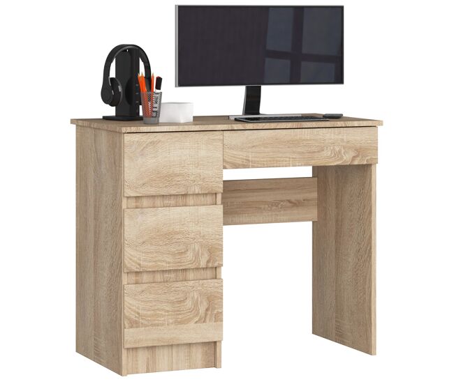 Escritorio de ordenador akord a7 roble sonoma 90 cm izquierda 4 cajones color roble sonoma mate 90x50x77 cm