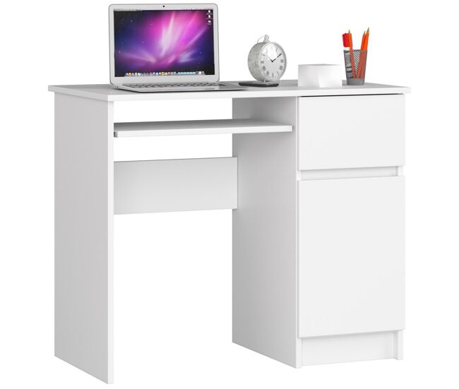 Escritorio de ordenador akord piksel blanco 90 cm derecho 1 puerta 1 cajón color blanco mate 3 estantes 90x50x77 cm