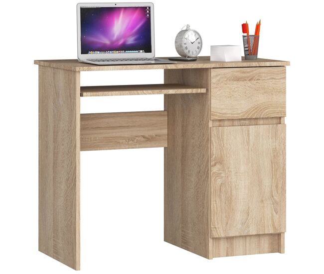 Escritorio de ordenador akord piksel roble sonoma 90 cm derecho 1 puerta 1 cajón color roble sonoma mate 3 estantes 90x50x77 cm