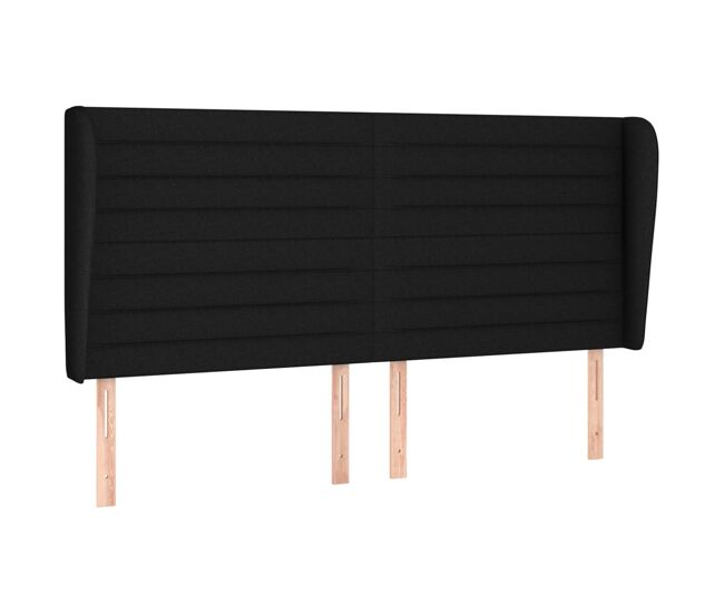 Cabecero con orejas de tela negro 183x23x118/128 cm