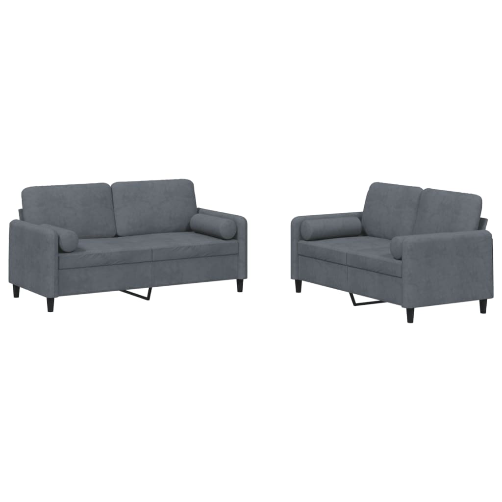 vidaxl juego de sofas con cojines 2 piezas terciopelo gris oscuro