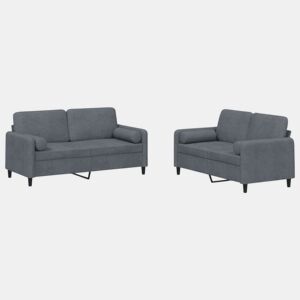 vidaXL 2 pcs conjunto de sofás com almofadas veludo cinzento-escuro