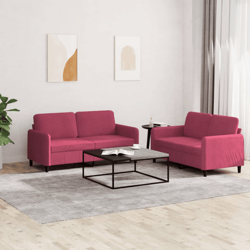 vidaXL 2 pcs conjunto de sofás veludo vermelho-tinto vidaXL 2 pcs conjunto de sofás veludo vermelho-tinto