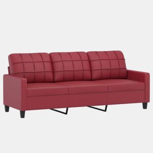 vidaXL Sofá de 3 lugares 180 cm couro artificial vermelho tinto