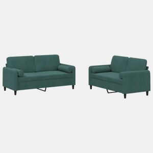 vidaXL 2 pcs conjunto de sofás com almofadas veludo verde-escuro