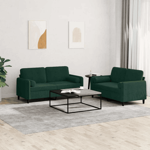 vidaXL 2 pcs conjunto de sofás com almofadas veludo verde-escuro vidaXL 2 pcs conjunto de sofás com almofadas veludo verde-escuro