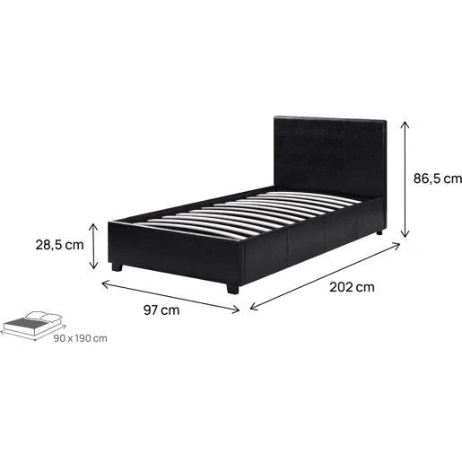 Cama com baú Carla - 90 x 190 cm - Preto