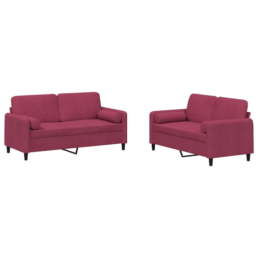 vidaXL 2 pcs conjunto de sofás com almofadas veludo vermelho-tinto vidaXL 2 pcs conjunto de sofás com almofadas veludo vermelho-tinto