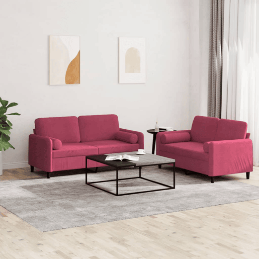 vidaXL 2 pcs conjunto de sofás com almofadas veludo vermelho-tinto vidaXL 2 pcs conjunto de sofás com almofadas veludo vermelho-tinto