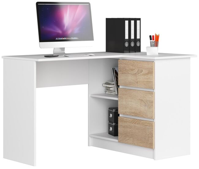 Escritorio esquinero b16 akord color blanco, roble sonoma 124 cm