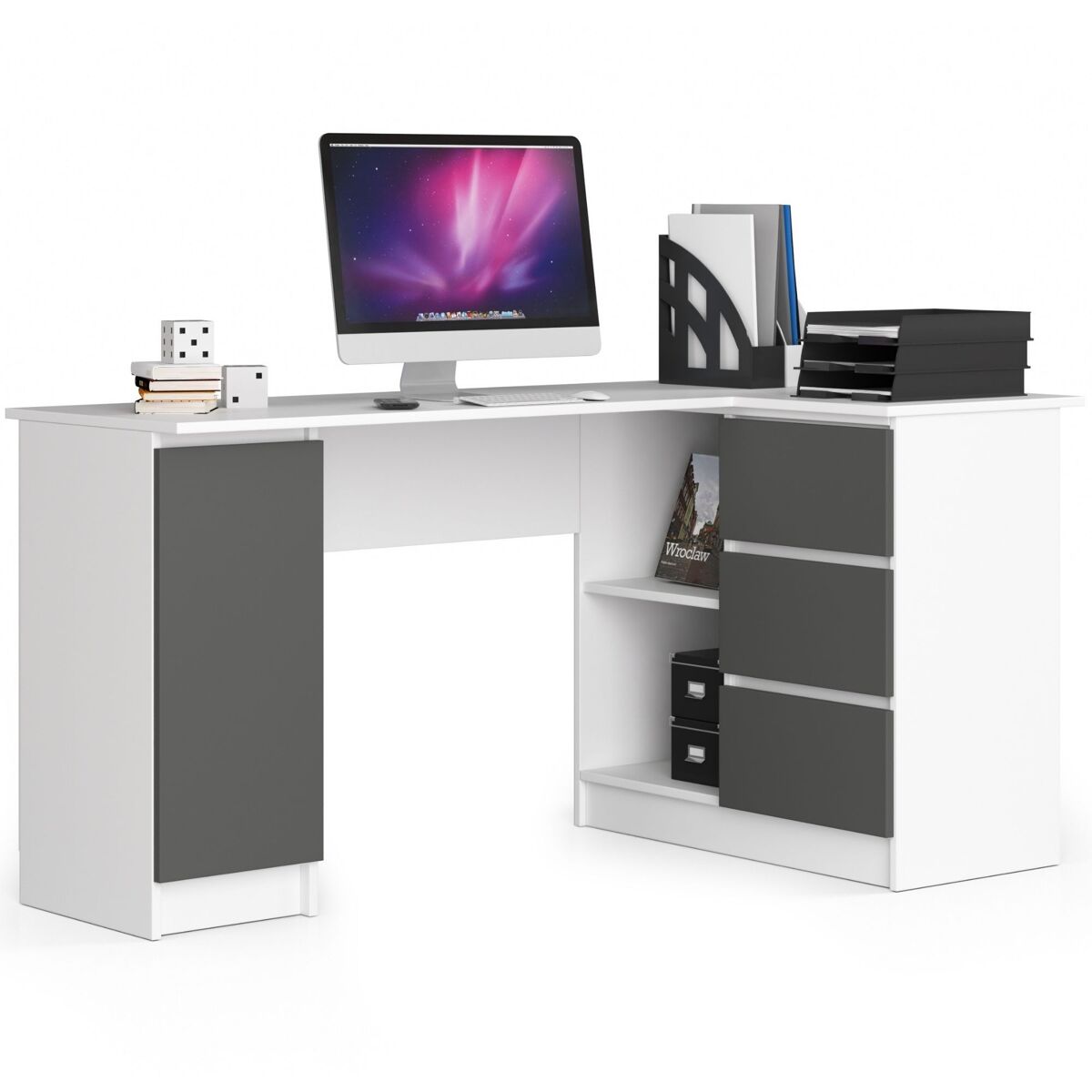 Escritorio esquinero b20 akord color blanco, grafito gris 155 cm