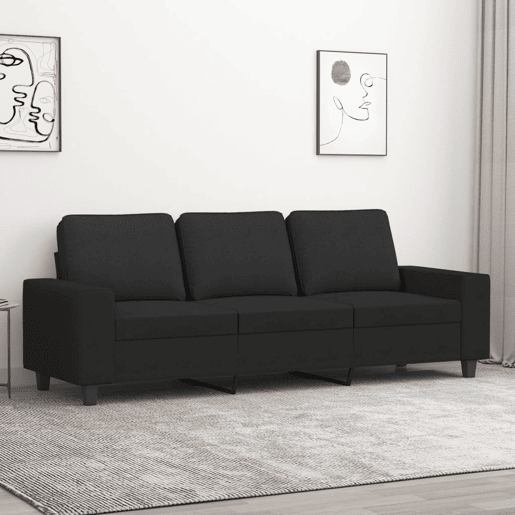 vidaXL Sofá de 3 lugares tecido 180 cm preto vidaXL Sofá de 3 lugares tecido 180 cm preto