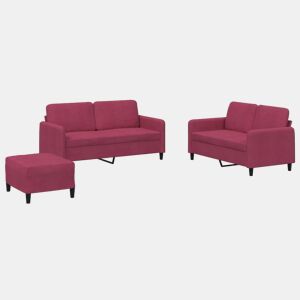vidaXL 3 pcs conjunto de sofás veludo vermelho-tinto