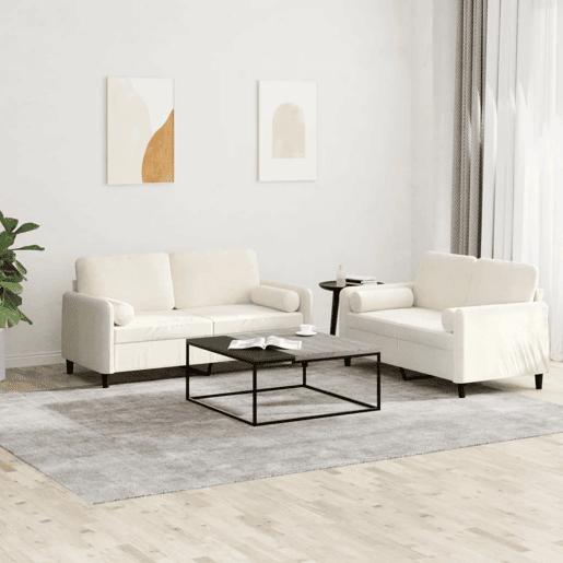 vidaXL 2 pcs conjunto de sofás com almofadas veludo cor creme vidaXL 2 pcs conjunto de sofás com almofadas veludo cor creme