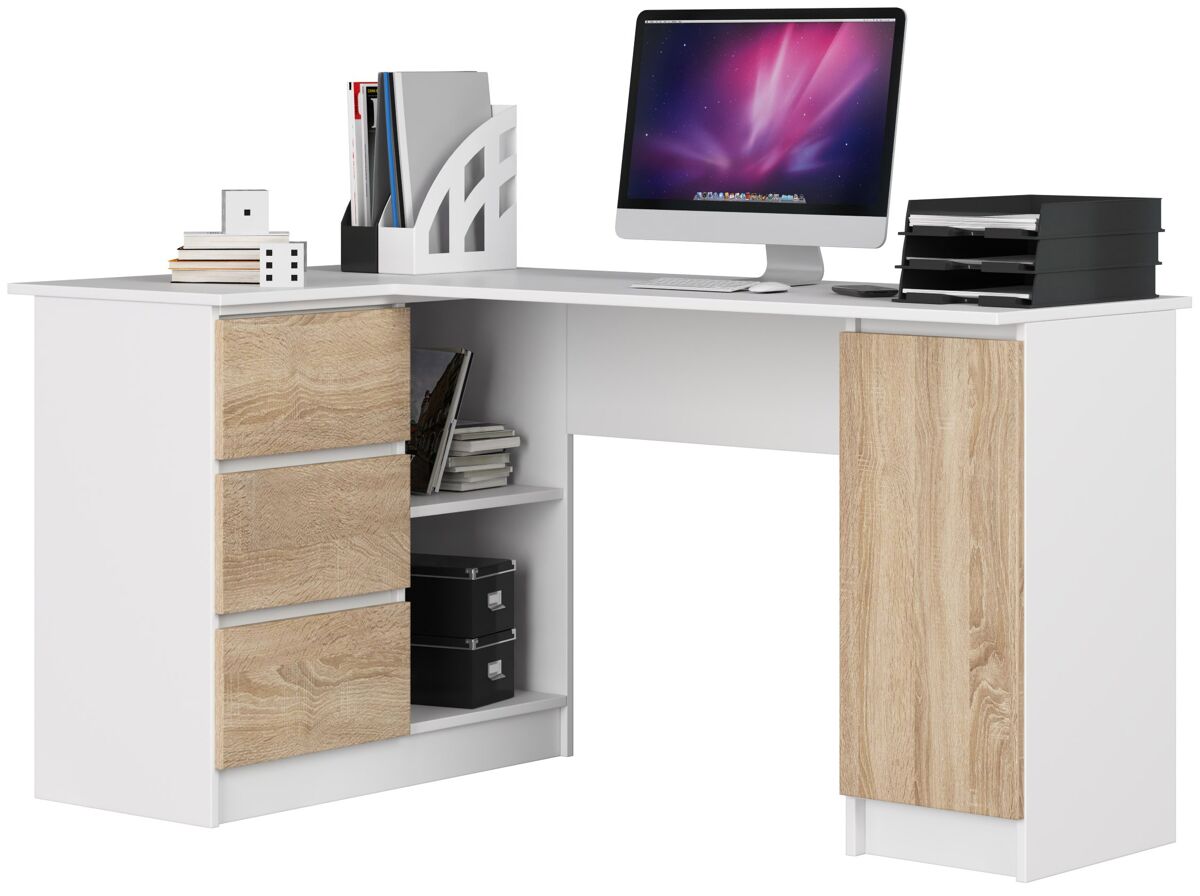 Escritorio esquinero b20 akord color blanco, roble sonoma 155 cm