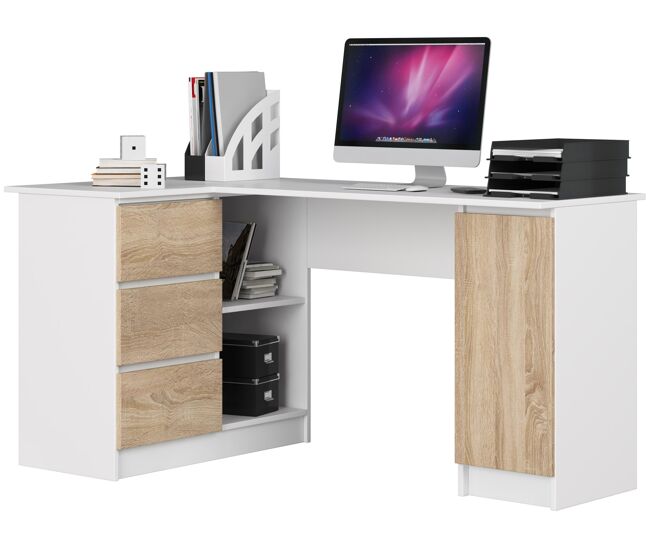 Escritorio esquinero b20 akord color blanco, roble sonoma 155 cm