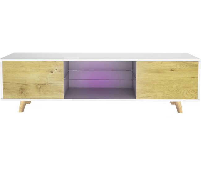 Mueble TV LED "Inna" - 140 x 42 x 45 cm - Blanco/Roble