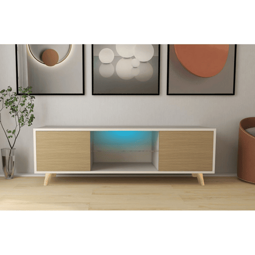 Móvel TV LED Inna - 140 x 42 x 45 cm - BrancoCarvalho