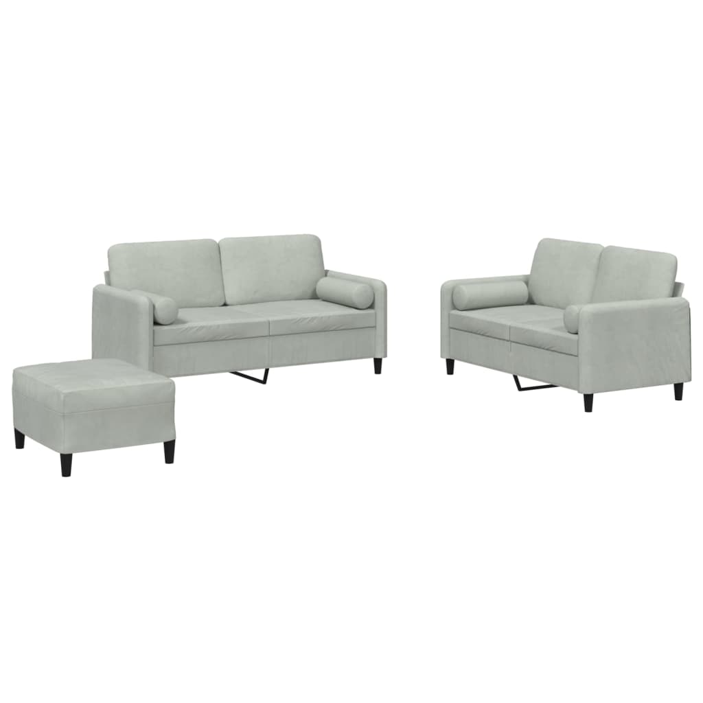 vidaxl juego de sofas con cojines 3 piezas terciopelo gris claro